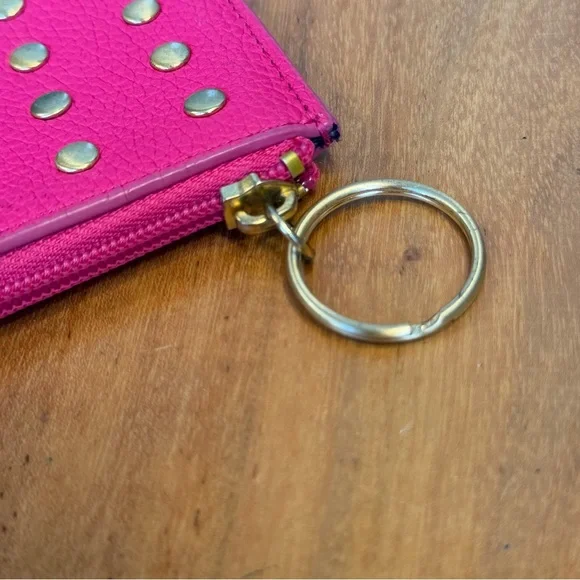 J.Crew Barbiecore Hot Pink Studded Leather Card Case & Key Ring (EUC) - Picture 6 of 9